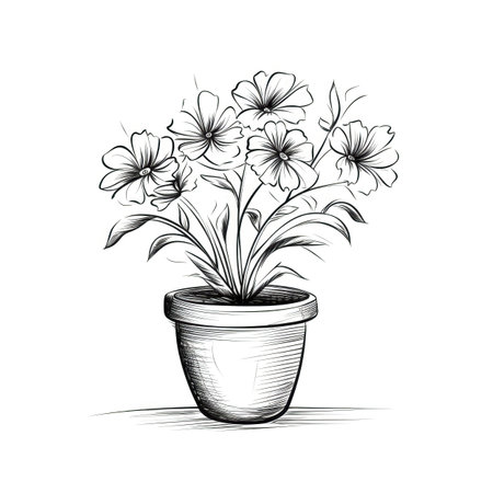 garden flower pot ai generated. background green, interior leaf, design house garden flower pot illustrationの素材
