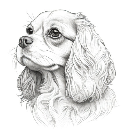eagle Cavalier King Charles Spaniel Dog ai generated. eyes silhouette, background forest, profile green eagle Cavalier King Charles Spaniel Dog illustrationの素材