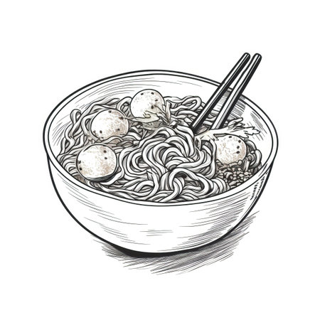 black Ramen Noodles ai generated. roman pizza, italy pepper, parmesan oil black Ramen Noodles illustrationの素材