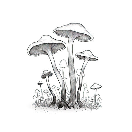top mushroom ai generated. edible fresh, vegetarian slice, above chanterelle top mushroom illustrationの素材