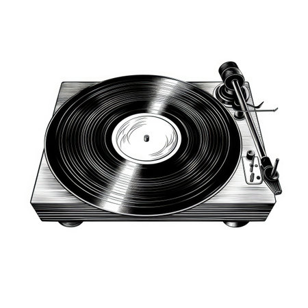 disc vinyl ai generated. plate disco, dj lp, black background disc vinyl illustrationの素材