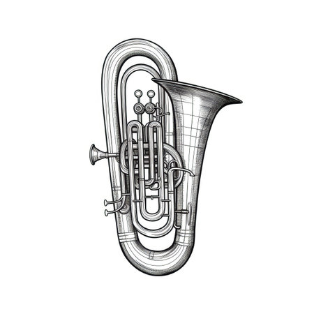brass tuba ai generated. cream background, mockup baritone, 3d euphonium brass tuba illustrationの素材