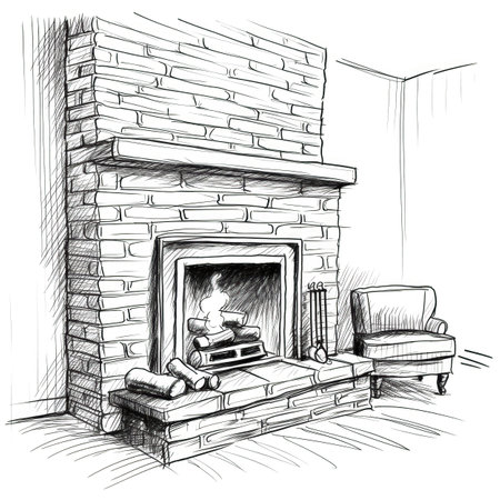 christmas cozy fireplace ai generated. winter warm, home autumn, holiday hot christmas cozy fireplace illustrationの素材