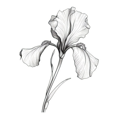 garden iris flower ai generated. background peony, poppy summer, wild elegant garden Iris flower illustrationの素材