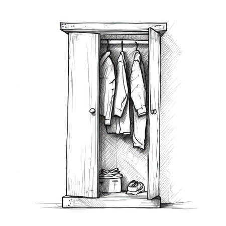 order wardrobe ai generated. interior clothes, shelves design, open background order wardrobe illustrationの素材