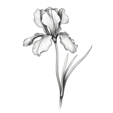 floral iris flower ai generated. black spring, garden background, peony poppy floral Iris flower illustrationの素材