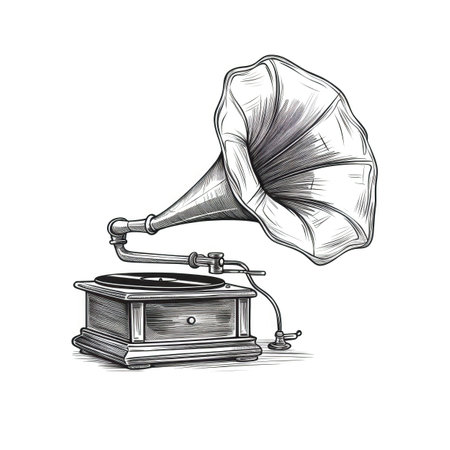 record gramophone ai generated. music retro, vinyl old, antique classic record gramophone illustrationの素材