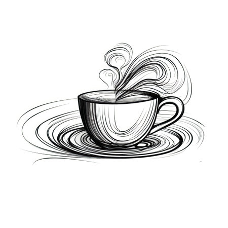 hot coffee cup ai generated. black espresso, cafe drink, top 3d hot coffee cup illustrationの素材
