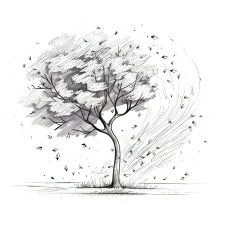 maple tree falling autumn leaves ai generated. red season, nature blur, abstract frame maple tree falling autumn leaves illustrationの素材
