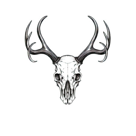 head skull deer horn ai generated. elk antler, buck skeleton, antelope bull head skull deer horn illustrationの素材