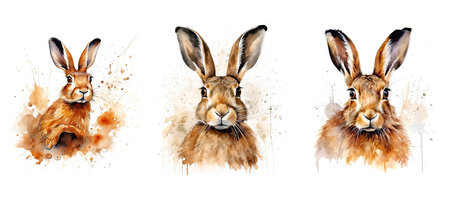 rabbit hare watercolor ai generated. design animal, background bunny, character easter rabbit hare watercolor illustrationの素材
