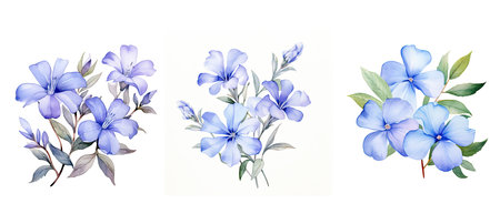 blossom periwinkle flowers watercolor ai generated. background spring, floral green, beauty garden blossom periwinkle flowers watercolor illustrationの素材