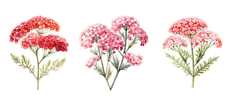 herb yarrow watercolor ai generated. blossom medicinal, flower summer, green medicine herb yarrow watercolor illustrationの素材