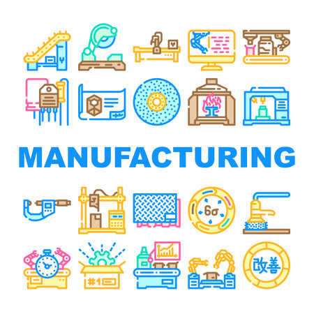 manufacturing factory production icons set vectorのイラスト素材