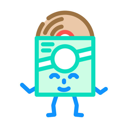 vinyl disc retro music character color icon vector illustrationのイラスト素材