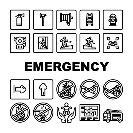 emergency fire exit safety escape icons set vectorのイラスト素材