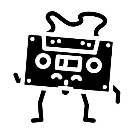 cassette tape retro music character glyph icon vector illustrationのイラスト素材