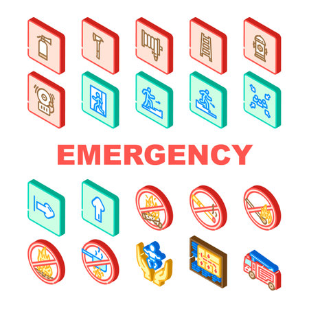 emergency fire exit safety escape icons set vectorのイラスト素材