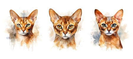 pet abyssinian cat ai generated. adorable cute, funny fur, kitten home pet abyssinian cat illustration watercolorの素材