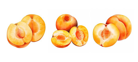 fruit apricot cut slice ai generated. background half, design ripe, package section fruit apricot cut slice illustration watercolorの素材