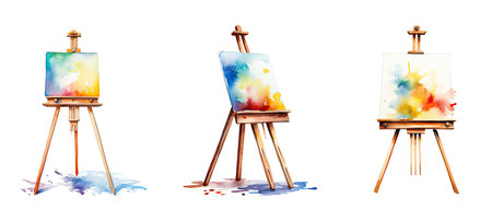 painting art easel stand ai generated. display studio, creative support, adjustable wooden painting art easel stand illustration watercolorの素材
