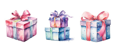 surprise anniversary gift box ai generated. special occasion, ribbon-tied wrapped, joy love surprise anniversary gift box illustration watercolorの素材