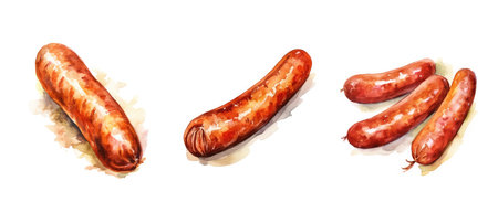 meat bierwurst sausage ai generated. savory german, smoked cooked, culinary delicious meat bierwurst sausage illustration watercolorの素材