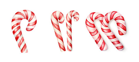 red candy cane stripes ai generated. and treat, confectionery decor, swirls holiday red candy cane stripes illustration watercolorの素材