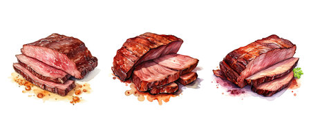 cooked brisket meat ai generated. flavor delicious, dish cut, flavor smoked cooked brisket meat illustration watercolorの素材