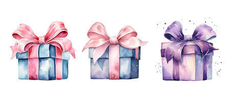 wrapping bow gift box ai generated. special occasion, surprise joy, package giving wrapping bow gift box illustration watercolorの素材