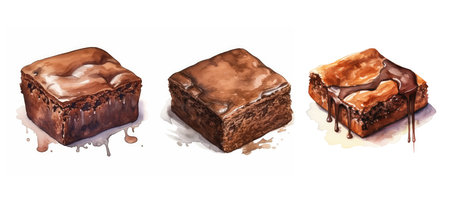 chocolate brownie square ai generated. treat delicious, dessert dessert, chocolate dessert chocolate brownie square illustration watercolorの素材