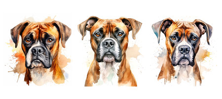 breed boxer dog ai generated. muscular athletic, energetic loyal, pet companion breed boxer dog illustration watercolorの素材