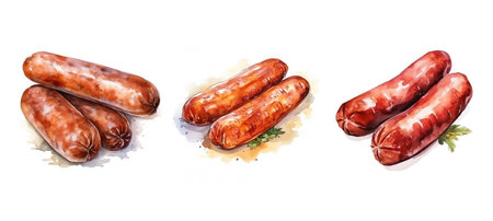 meat boiled sausage ai generated. cooked culinary, flavor savory, link meat meat boiled sausage illustration watercolorの素材