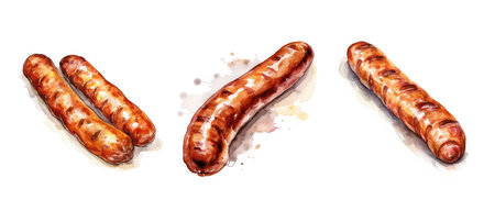 savory bratwurst sausage ai generated. german grilled, cooked culinary, delicious link savory bratwurst sausage illustration watercolorの素材