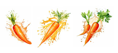 healthy carrot cut splash juice ai generated. fresh organic, nutritious drink, thirst-quenching vitamin-rich healthy carrot cut splash juice illustration watercolorの素材