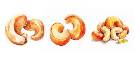 snack cashew nut ai generated. ty superfood, consumption natural, tree variety snack cashew nut illustration watercolorの素材
