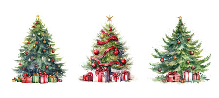 holiday christmas tree decorated ai generated. decoration festive, ornaments lights, decor festive holiday christmas tree decorated illustration watercolorの素材