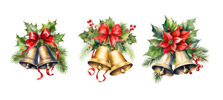 jingle christmas bells ai generated. decor ringing, holiday atmosphere, ornament holiday jingle christmas bells illustration watercolorの素材