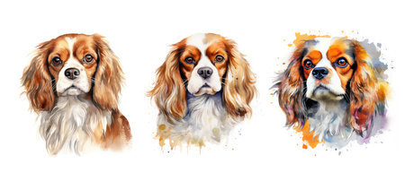 small cavalier king charles spaniel ai generated. elegant friendly, companion pet, dog breed small cavalier king charles spaniel illustration watercolorの素材