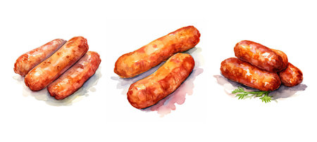 poultry chicken sausage ai generated. savory cooked, flavor delicious, link flavor poultry chicken sausage illustration watercolorの素材
