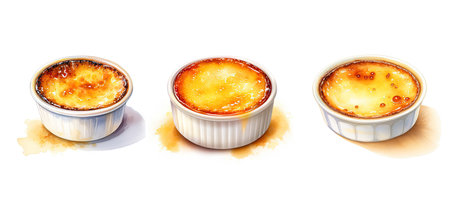sweet creme brulee ai generated. treat custard, caramelized creamy, indulgence dish sweet creme brulee illustration watercolorの素材