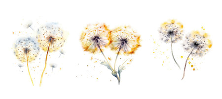 wind dandelion blow seeds ai generated. dispersal puff, dispersal natural, phenomenon lifecycle wind dandelion blow seeds illustration watercolorの素材