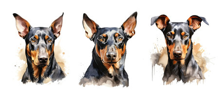loyal doberman pinscher ai generated. intelligent dog, companion pet, breed dog loyal doberman pinscher illustration watercolorの素材