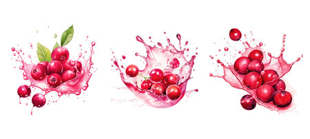 fresh cranberry splash juice ai generated. organic nutritious, drink thirst-quenching, vitamin-rich natural fresh cranberry splash juice illustration watercolorの素材