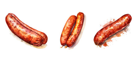 frankfuter sausage ai generated. link product, variety dish, savory cooking frankfuter sausage illustration watercolorの素材