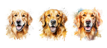 dog golden retriever ai generated. breed friendly, intelligent loyal, pet breed dog golden retriever illustration watercolorの素材