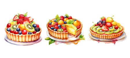 treat fruit tart ai generated. pastry topping, baked creation, dessert creation treat fruit tart illustration watercolorの素材