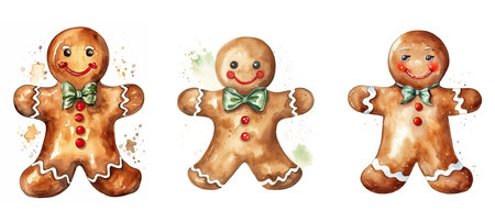 festive gingerbread man ai generated. creation holiday, decor festive, atmosphere holiday festive gingerbread man illustration watercolorの素材