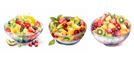 healthy fruit salad ai generated. culinary combination, mix fresh, ingredients medley healthy fruit salad illustration watercolorの素材