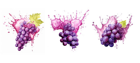 fresh grape splash juice ai generated. organic nutritious, drink thirst-quenching, vitamin-rich natural fresh grape splash juice illustration watercolorの素材